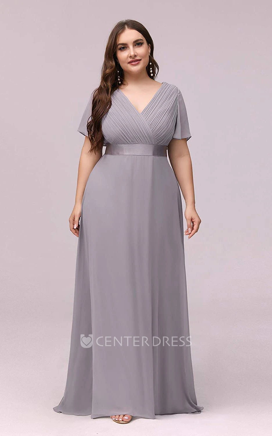 Casual Half Sleeve Chiffon V-neck A Line Mother Dress With Criss Cross and Ruching