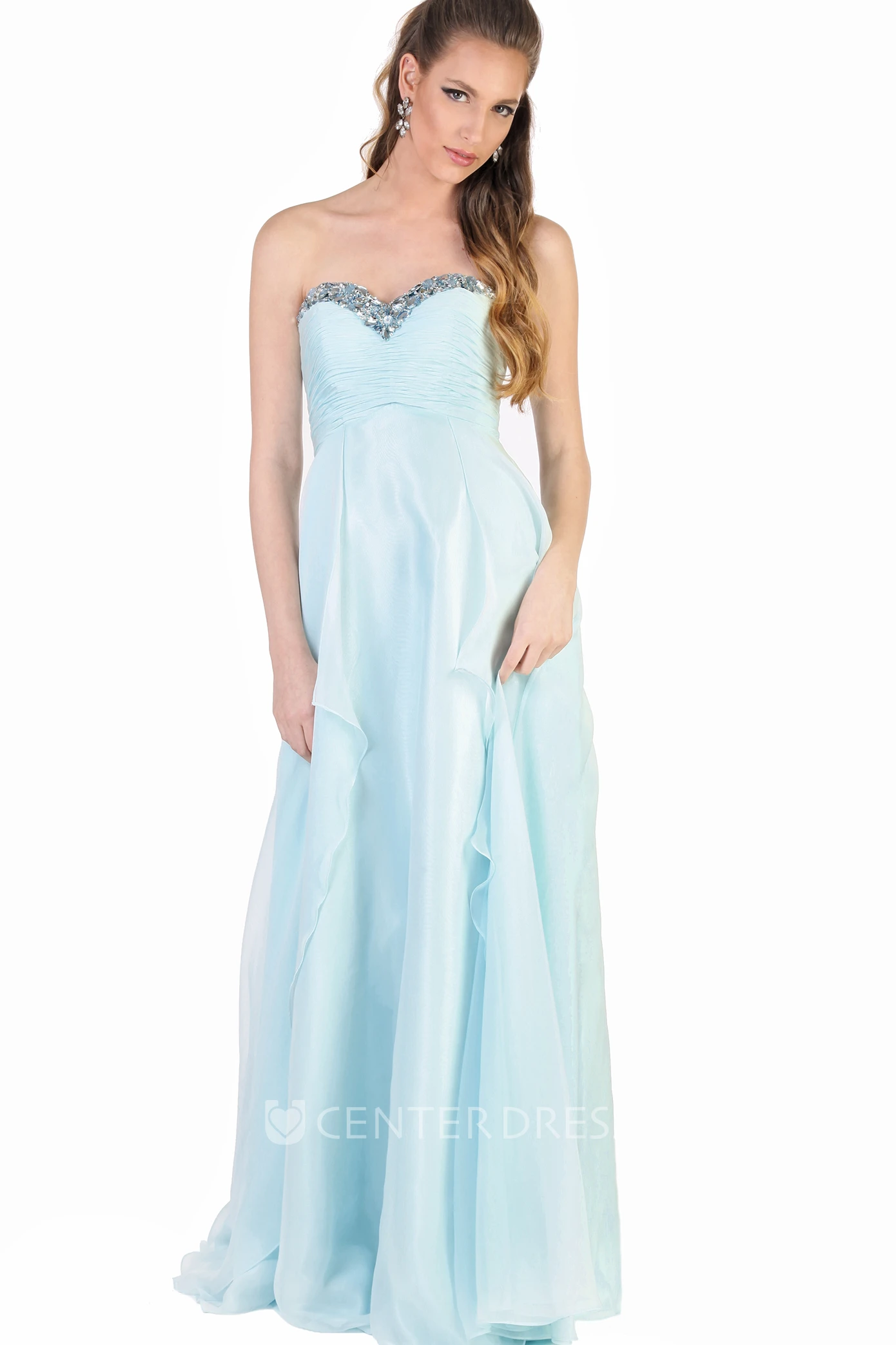 A-Line Floor-Length Sweetheart Sleeveless Beaded Tulle Evening Dress With Draping