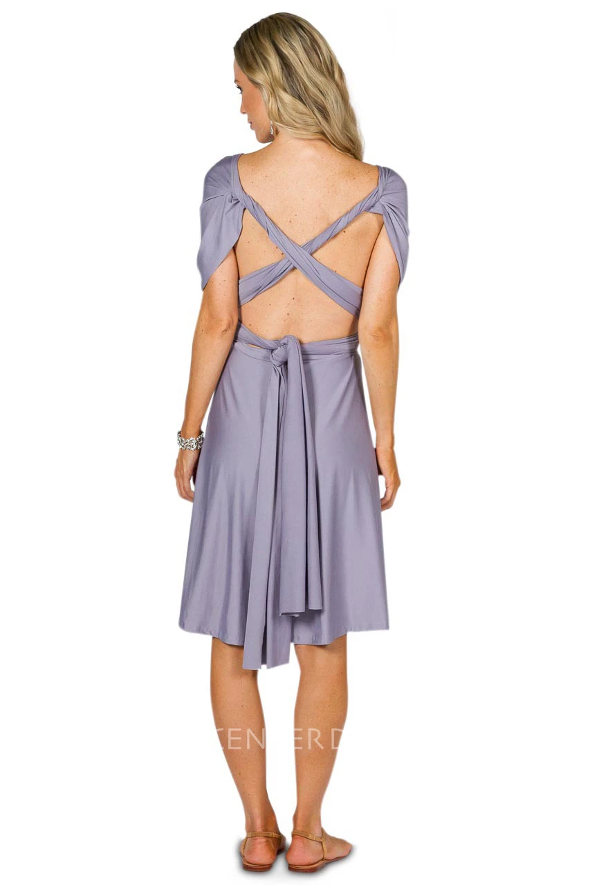 Knee-Length Sleeveless Criss-Cross Strapped Chiffon Convertible Bridesmaid Dress