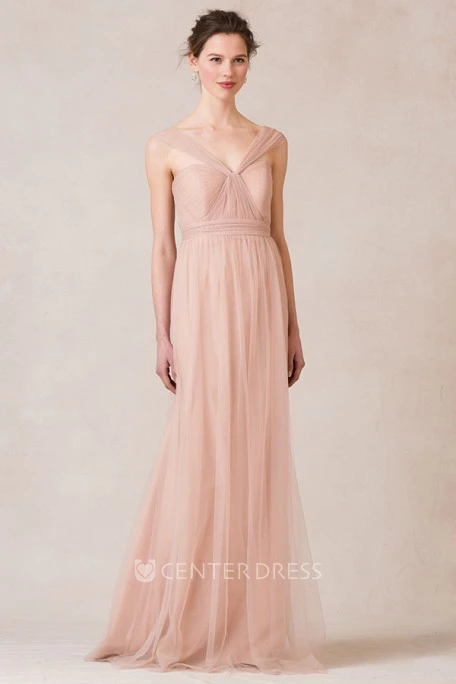 Sleeveless Criss-Cross Sweetheart Tulle Bridesmaid Dress With Straps