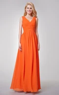 Empire Ruched Long Chiffon Bridesmaid Dress