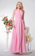 Halter Sleeveless Long Chiffon Prom Dress with Keyhole Back