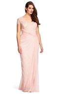 Sheath Ruched Short-Sleeve V-Neck Chiffon Plus Size Bridesmaid Dress