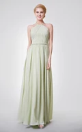 Halter Sleeveless Floor Length Chiffon Prom Dress with Sexy Back