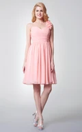Sleeveless Empire Waist Straps Short Chiffon Bridesmaid Dress With Flower Detailing