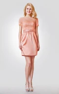 Illusion Short Sleeve Short Lace and Satin Dress
