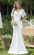 Sexy Bodycon Vintage Mermaid V-neck Half Lace Sleeve Floor-length Wedding Dress