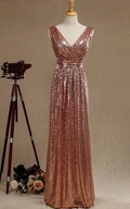 Rose Gold V Neck Back Bridesmaid Dress Luxury Full Length