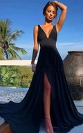 Sleeveless V-neck A-Line Jersey Open Back Dress