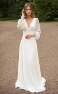 Modest V-neck Chiffon Sweep Train Country Wedding Dress