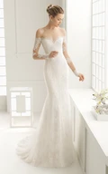 Off Shoulder Long-sleeved Sweetheart Backless Court Train Lace Dress