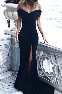 Bodycon Strapless Sleeveless Jersey Modern Prom Dress with Split Front