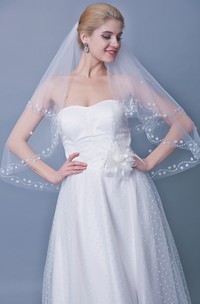 Two Tier Mid Veil With Floral Beaded Trim