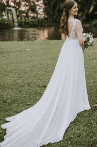 Modern Chiffon and Lace V-neck Floor-length Court Train Sleeveless A Line Wedding Dress