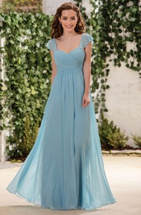 Cap-Sleeved A-Line Bridesmaid Dress With Crisscross Ruching And Square Back