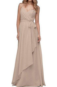 Spagetti Straps Ruched Wrap Floor-length Bridesmaid Dress