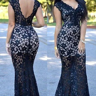 19+ Black Lace Mermaid Prom Dress