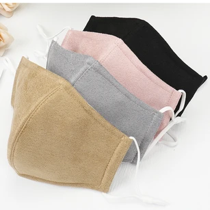 Non-medicial Faux Suede Pure Color Thick Cotton Washable Face Mask In 5 Colors
