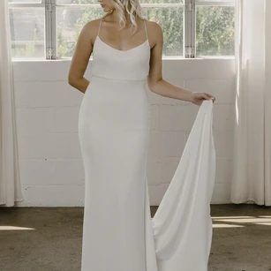 Simple Asymmetrical Mermaid Bridal Gown With Spaghetti Straps And Open Back