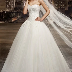 Sweetheart Brush-Train A-Line Bridal Gown With Beaded Corset And