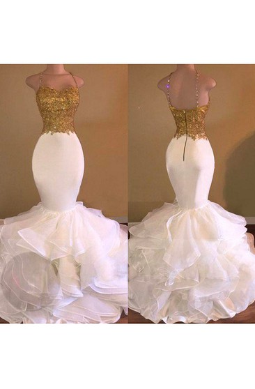 white and gold 2 piece prom dress