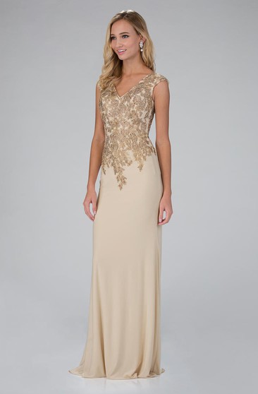 macy's white and gold prom dress