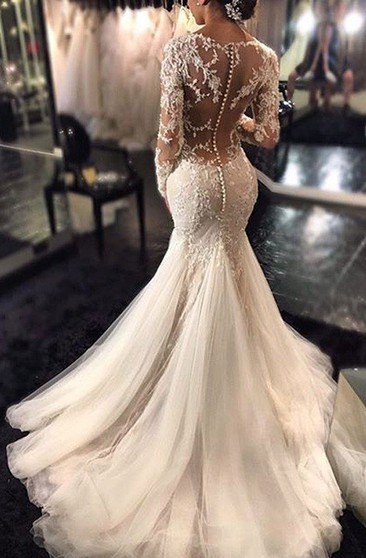 tight lace long sleeve wedding dress