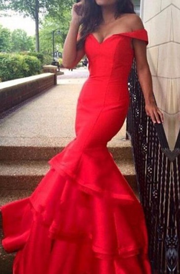 red mermaid prom dress