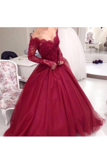 long sleeve red prom dress