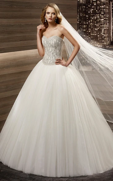 Sweetheart Puffy Wedding Gown with Sequins and Fine Corset