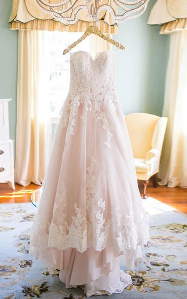 Ball Gown Sweetheart Lace Tulle Zipper Wedding Gown