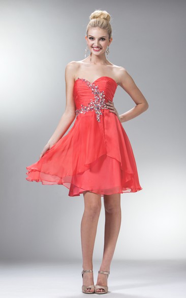 Coral Sweetheart Short Chiffon Dresses