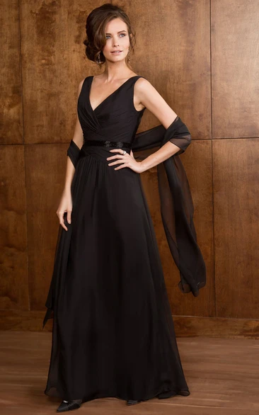 V-Neck Sleeveless A-Line Gown With Matching Shawl