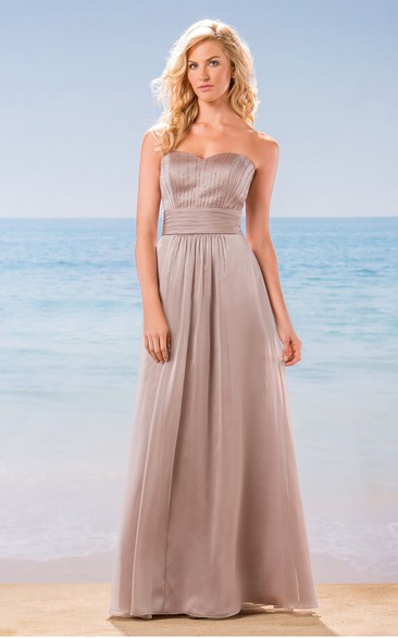 Sweetheart A-Line Long Bridesmaid Dress With Beaded Bodice