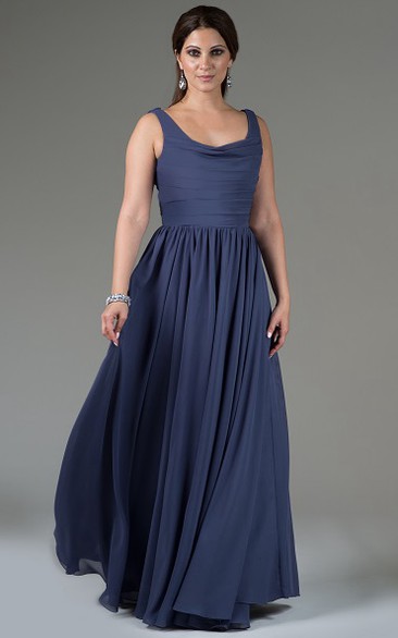Pleated Chiffon Long Bridesmaid Dress With Cowl Neck And Cowl Back