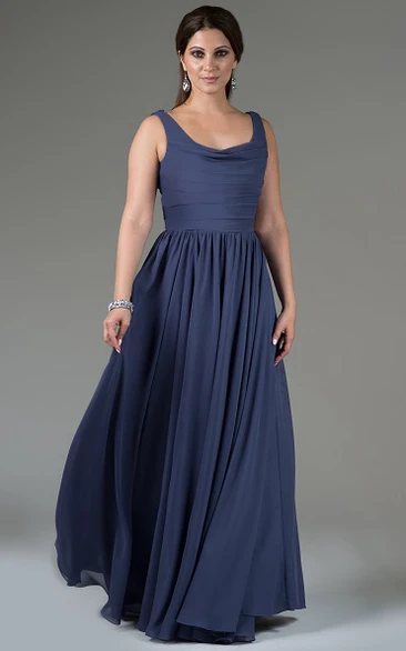 Pleated Chiffon Long Bridesmaid Dress With Cowl Neck And Cowl Back