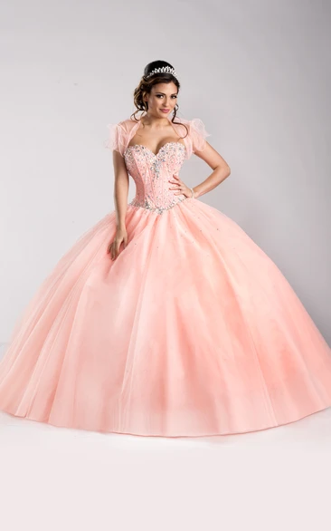 Sequined Corset Sweetheart Tulle Ball Gown With Removable Blouse