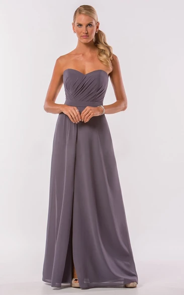 Sweetheart A-Line Long Bridesmaid Dress With Pleats And Front Slit