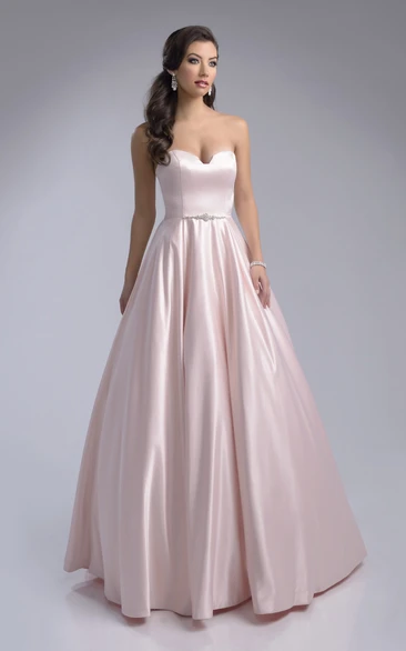 Satin A-Line Sweetheart Wedding Dress With Crystal Detailed Waist