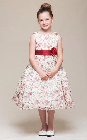 Tea-Length Tiered Chiffon&Satin Flower Girl Dress