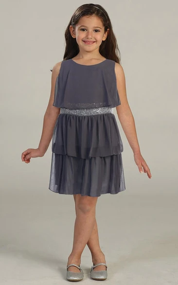 Knee-Length Chiffon&Sequins Flower Girl Dress