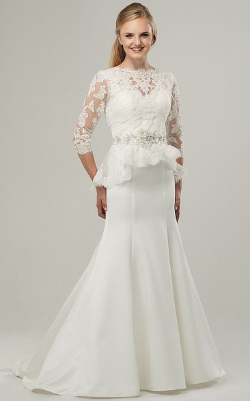 Peplum Long Sleeve Wedding Dress