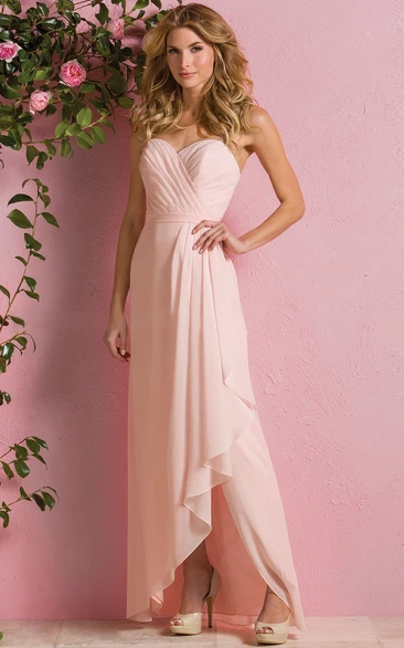 Sweetheart A-Line High-Low Bridesmaid Dress With Ruffles And Crisscross Style