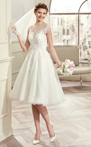 Short sleeve tea hot sale length wedding dress