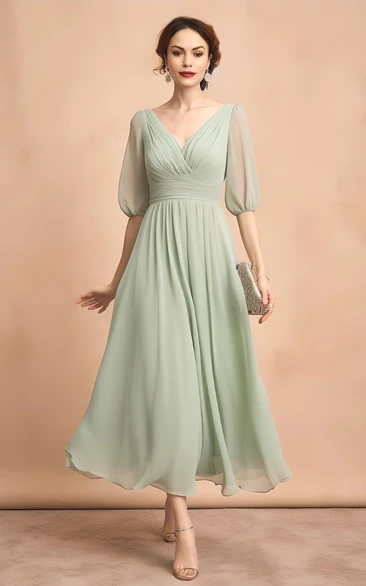 Bohemian Chiffon Mother of the Bride Dress with A-Line V-neck and Zipper Back Simple and Elegant