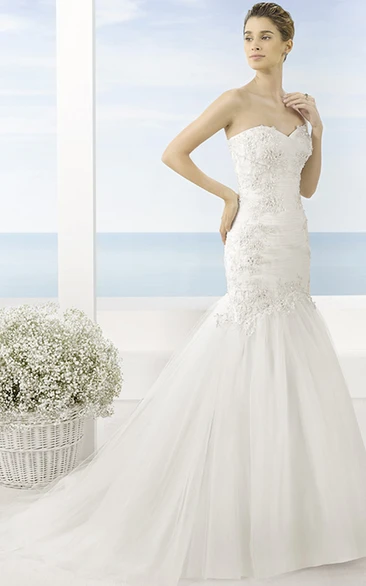 Mermaid Sweetheart Ruched Tulle Wedding Dress With Sweep Train