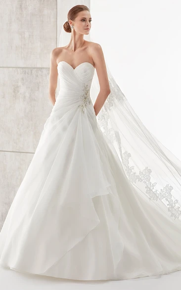Sweetheart Side-Draping A-Line Wedding Dress With Side Beadings And Pleated Bodice
