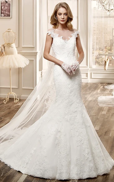 Cap-Sleeve Mermaid Wedding Dress With Open Back And Appliques
