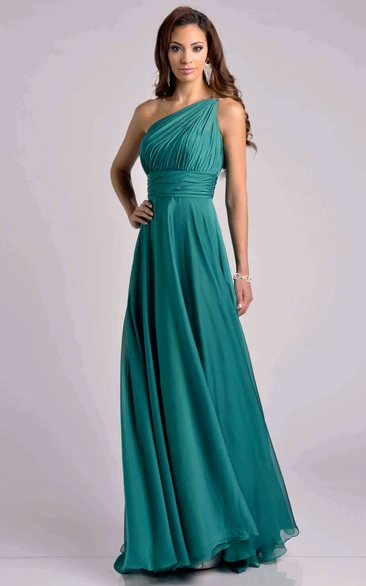 A-Line One-Shoulder Chiffon Bridesmaid Dress With Ruched Bodice
