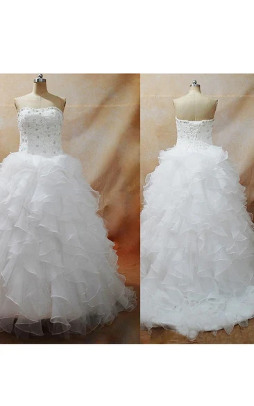 Ball Gown Strapless Organza Lace-up Corset Back Wedding Dress